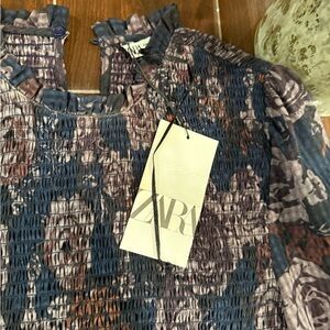 Zara Navy and Mauve Smocked beautiful dress for fall